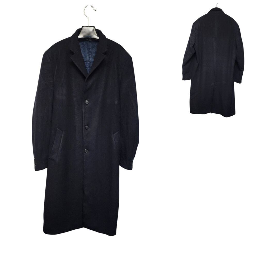 Jos. A Bank Coat Mens Overcoat 42L Gray Black Wool Button Heavy Knit Pockets